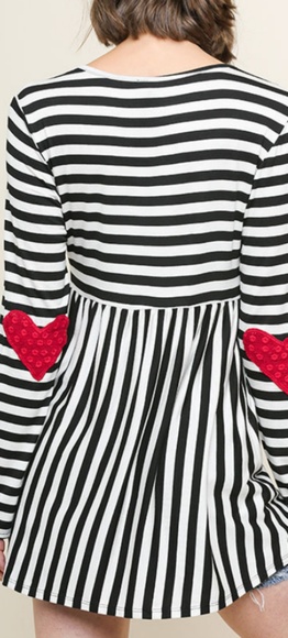 Black&White stripe babydoll  w/ heart elbow patch - Picture 3 of 4
